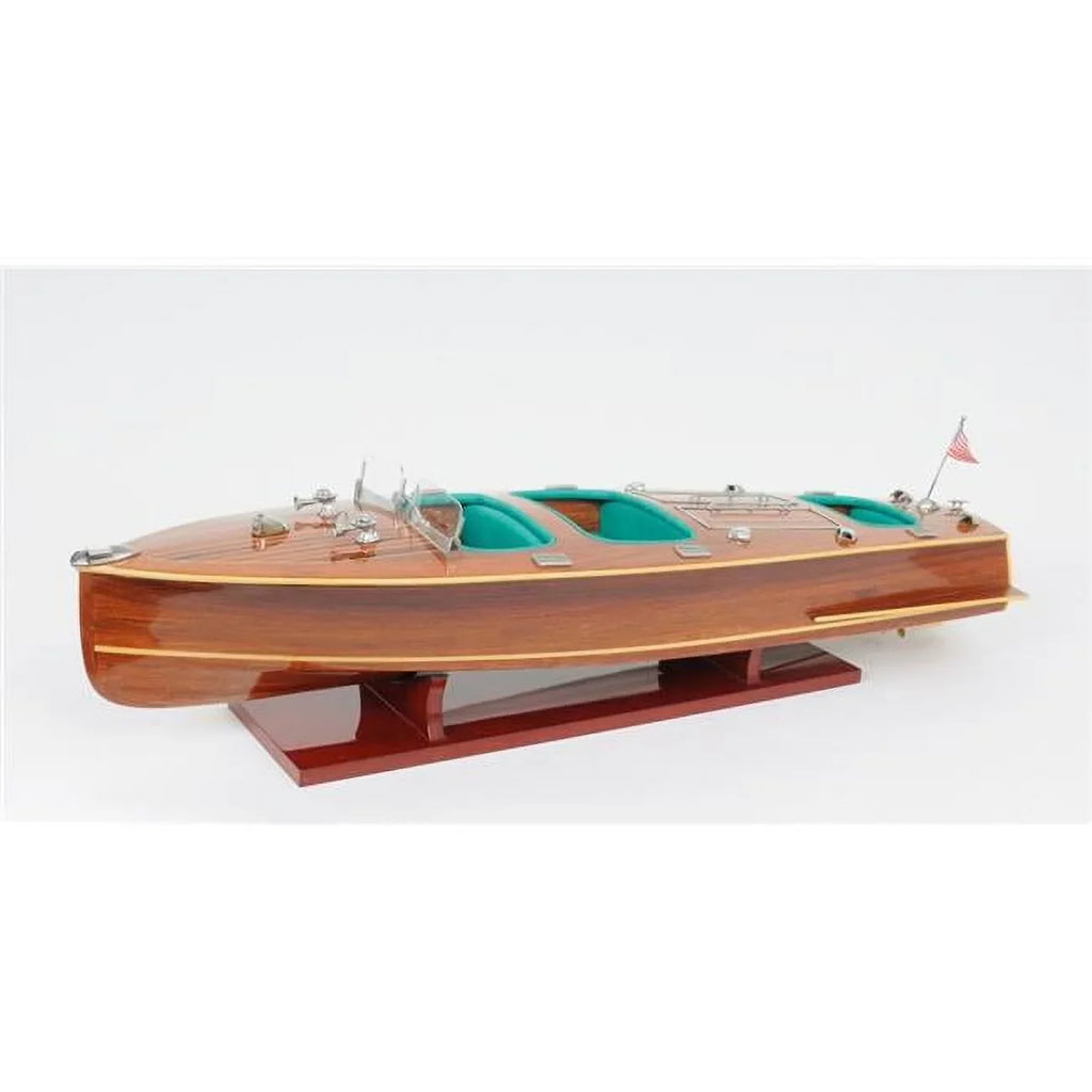 HomeRoots  9 in. Wood Brown C1928 Chris Craft Triple Cockpit Hand Painted Decorative Boat