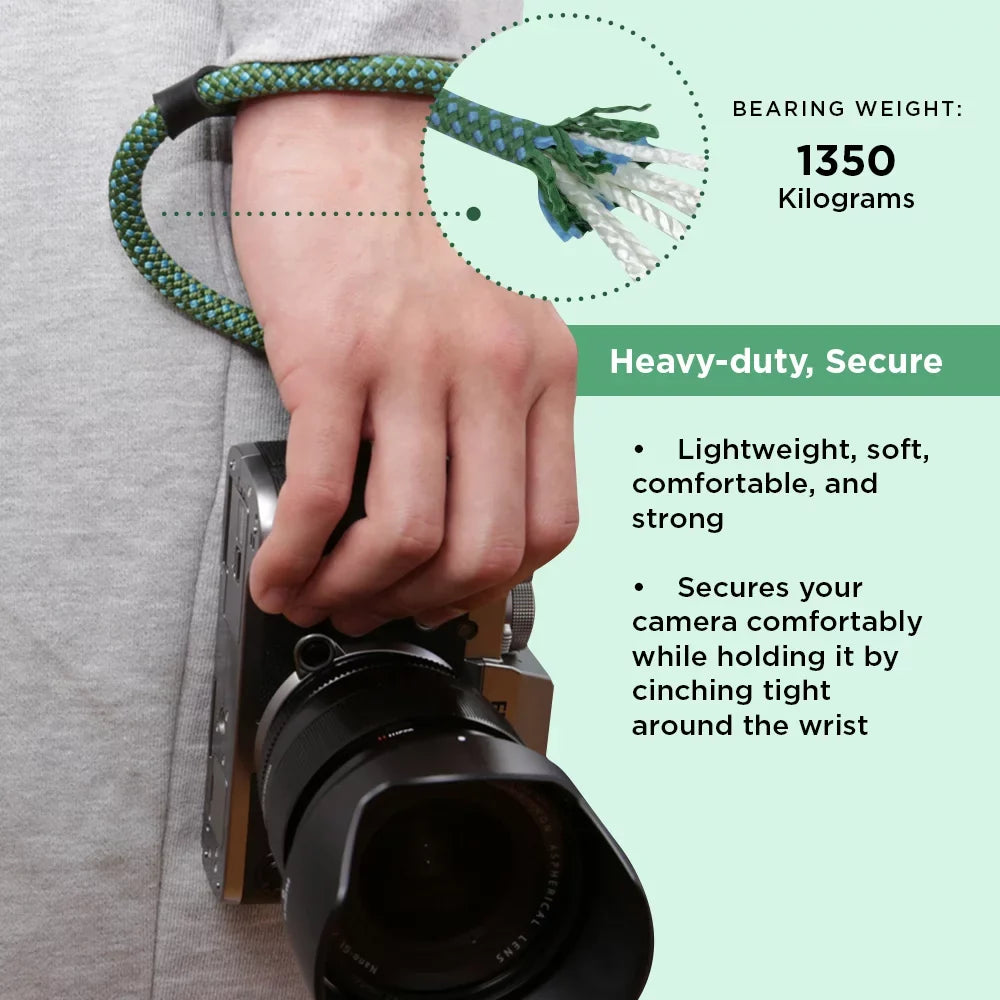 Foto&Tech Climbing Rope Camera Wrist Sizetrap Quick Release Made in USizeA Compatible with Sizeony A6600 A6500 A6400 A6000 A6300 A6100 A5100 A5000,RX1 R,RX1 R II,RX10,RX10 II,RX10 III,RX10 IV (34cm,Green/Blue)