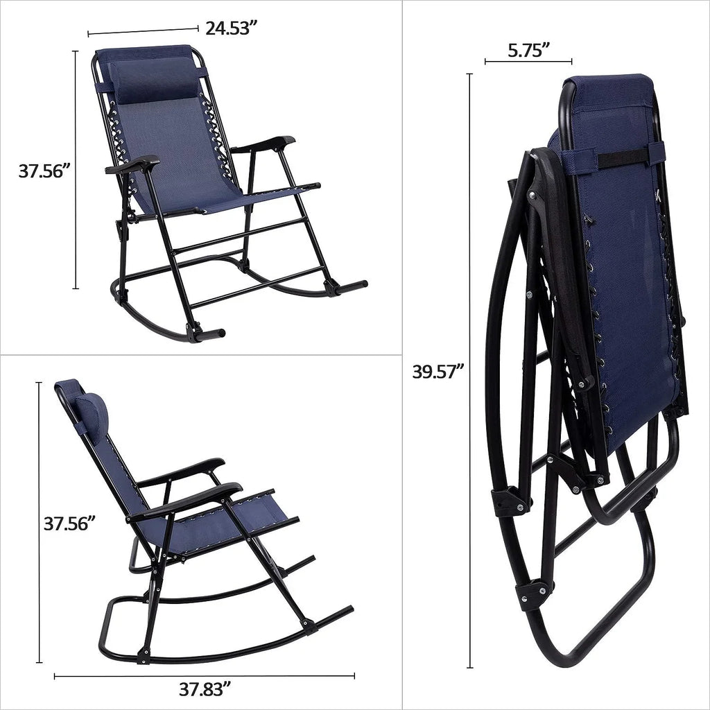 Patio Rocking Chair Outdoor Wide Chair Portable Rest Chair Folding With Headrest For Camping Fishing Beach Poolside(Blue)