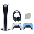 Sizeony Playstation 5 Digital Edition Console with Extra Blue Controller and Black PULSizeE 3D Headset Bundle with Cleaning Cloth