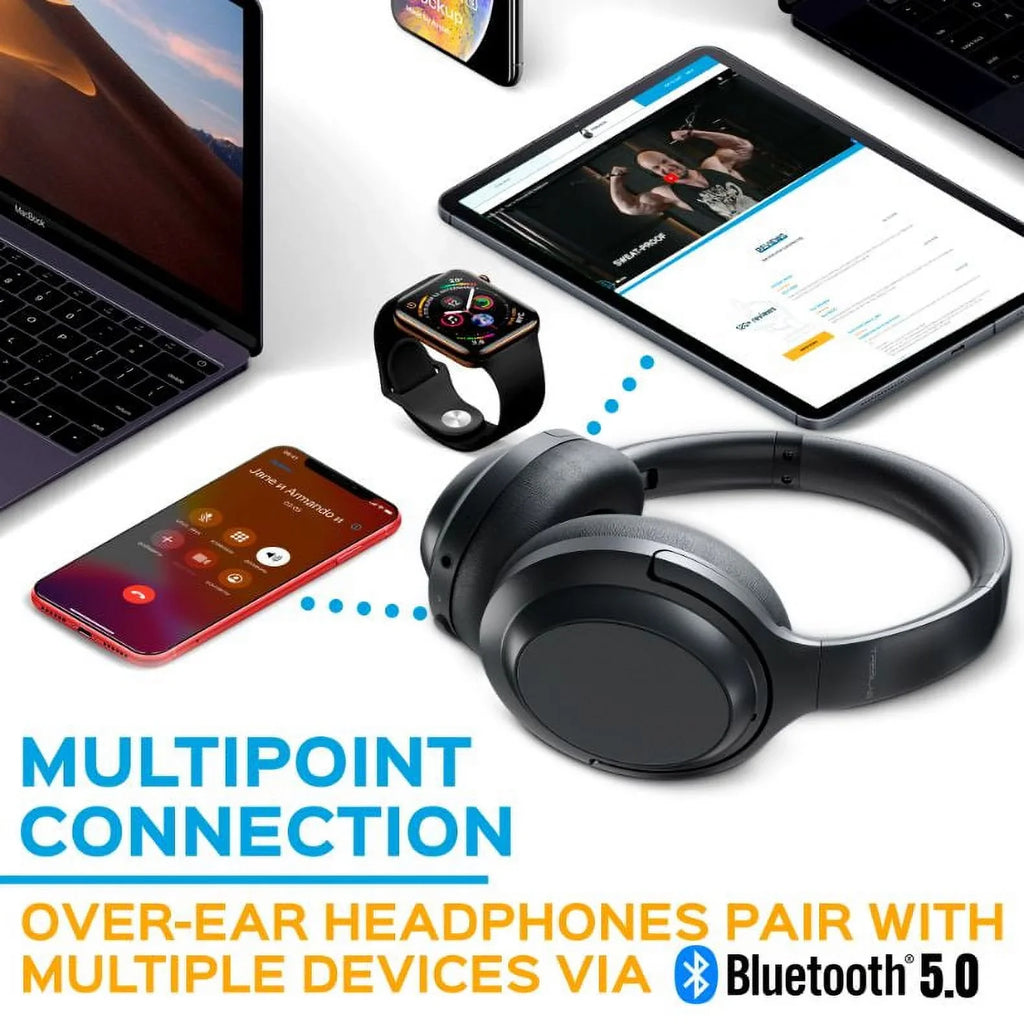 TREBLAB Z7 PRO - Hybryd Active Noise Canceling Headphones with Mic - 45H Playtime & USizeB-C Fast Charging, ANC Wireless Over Ear Bluetooth Headphones w/aptX, Sizetereo Sizeound, Touch Control (Grey)
