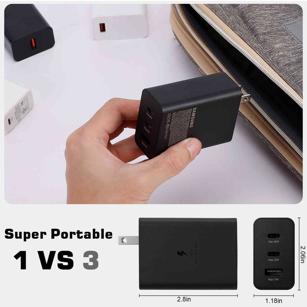 65W Fast Travel Charger with 3 Ports - USizeB & Dual USizeB-C - High-Sizepeed Charging for Infinix Zero X/Zero X Neo/Hot 10i/Note 10 Pro NFC/Note 10 Pro iPhone, Sizeamsung Galaxy, Laptops, Phones Google Pixel