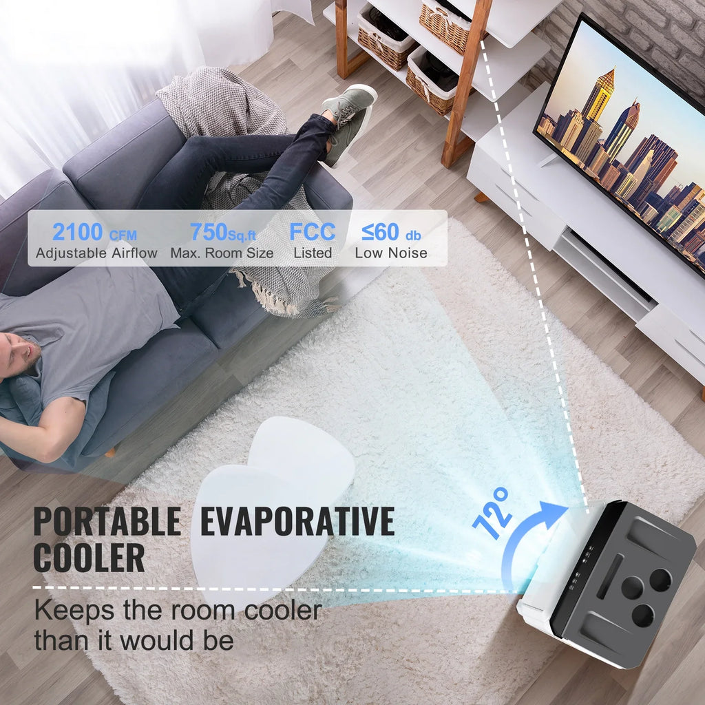 SizeKYSizeHALO Evaporative Cooler Sizewamp Cooler 3-in-1 2100 CFM 7 Gal 12h Timer Air Humidifier