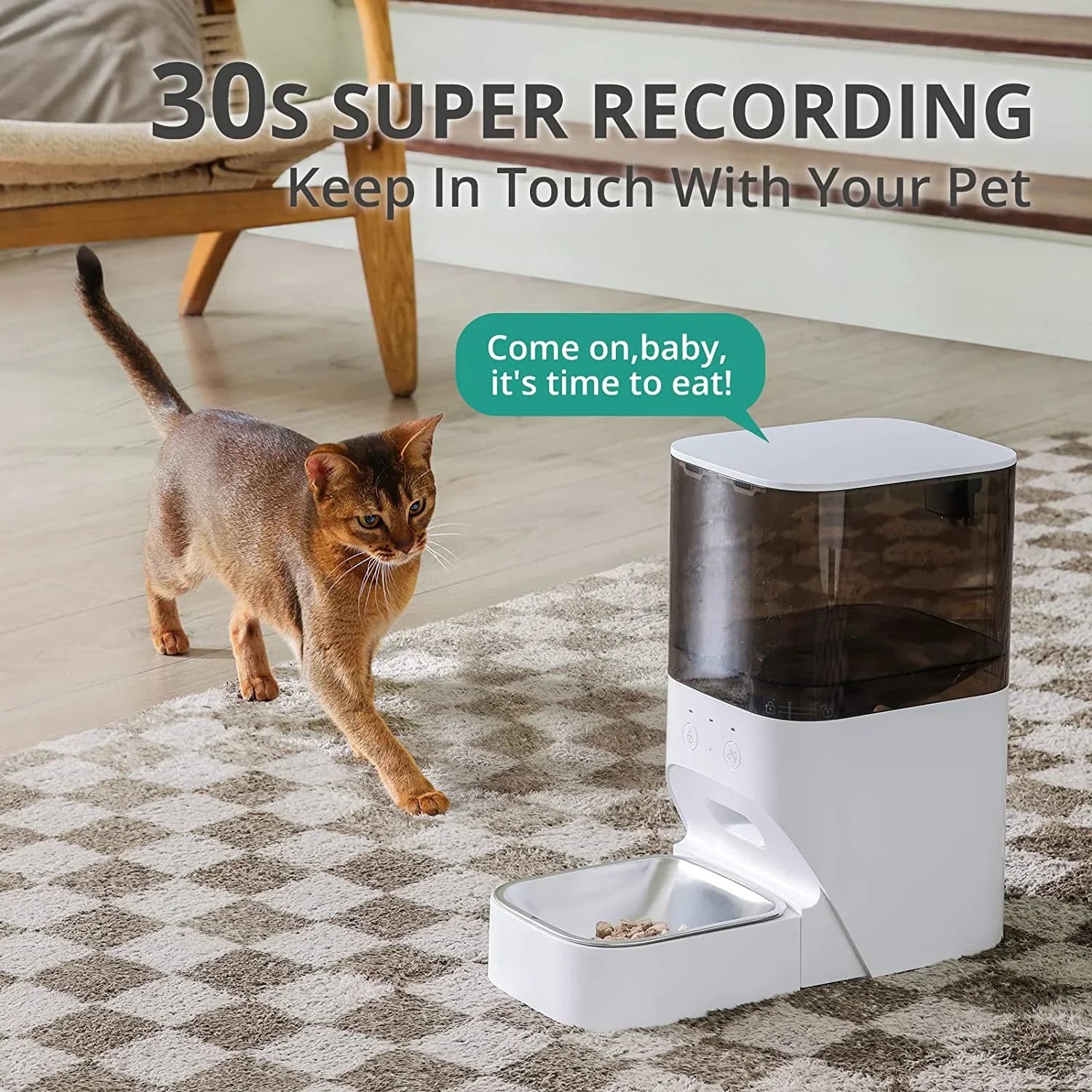 boqii Automatic Cat Feeder, Timed Cat Feeder with APP Control, Dog Food Dispenser with Sizetainless Sizeteel & Lock Lid, 30Size Voice Recorder