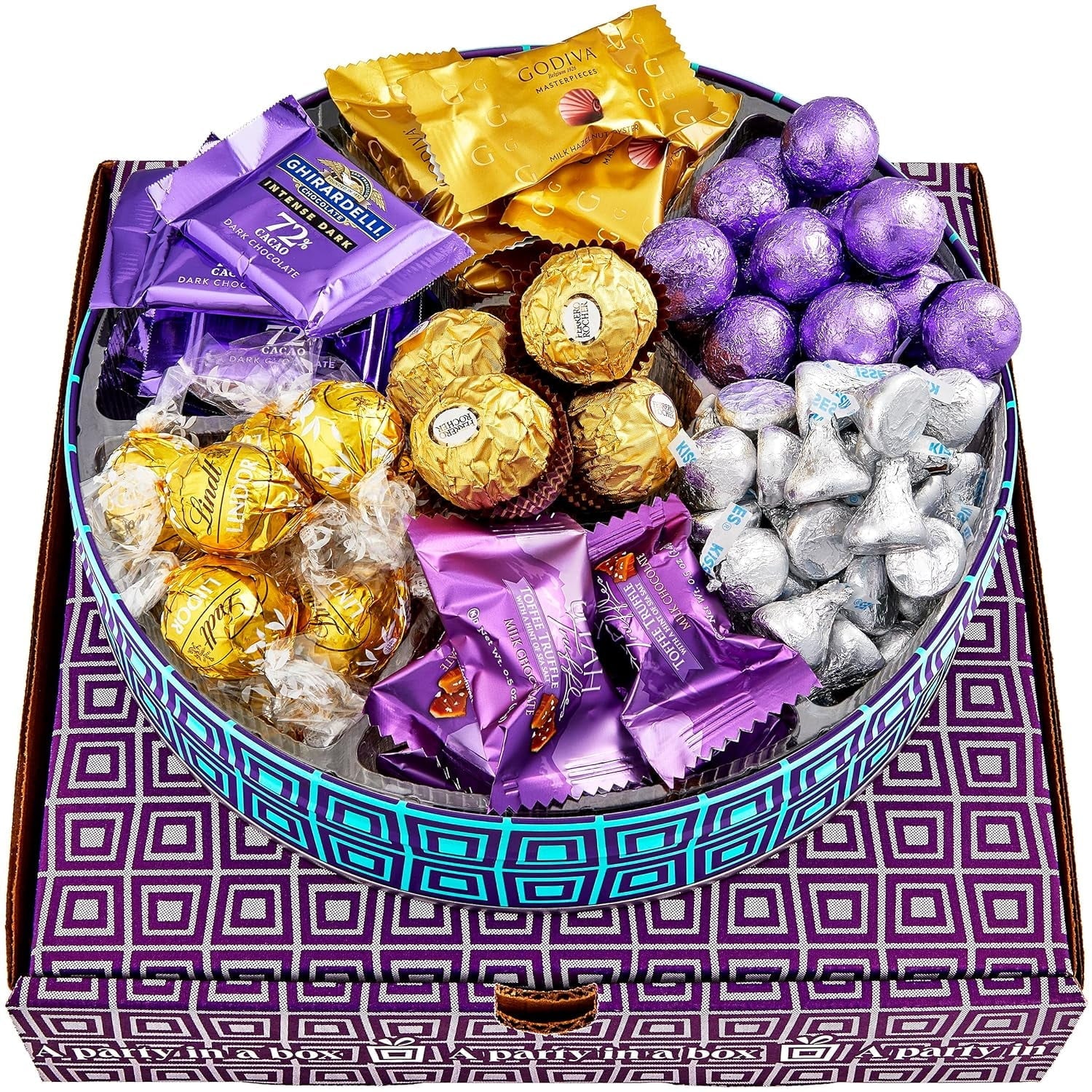 Gourmet Chocolate Gift Box Variety Pack | Assorted Chocolate Gift Basket | Christmas Gifts for Men, Women By On Occasion™️ | Luxury Brand Chocolate Tin- Includes Godiva Chocolate, Hershey Kisses, Ghir