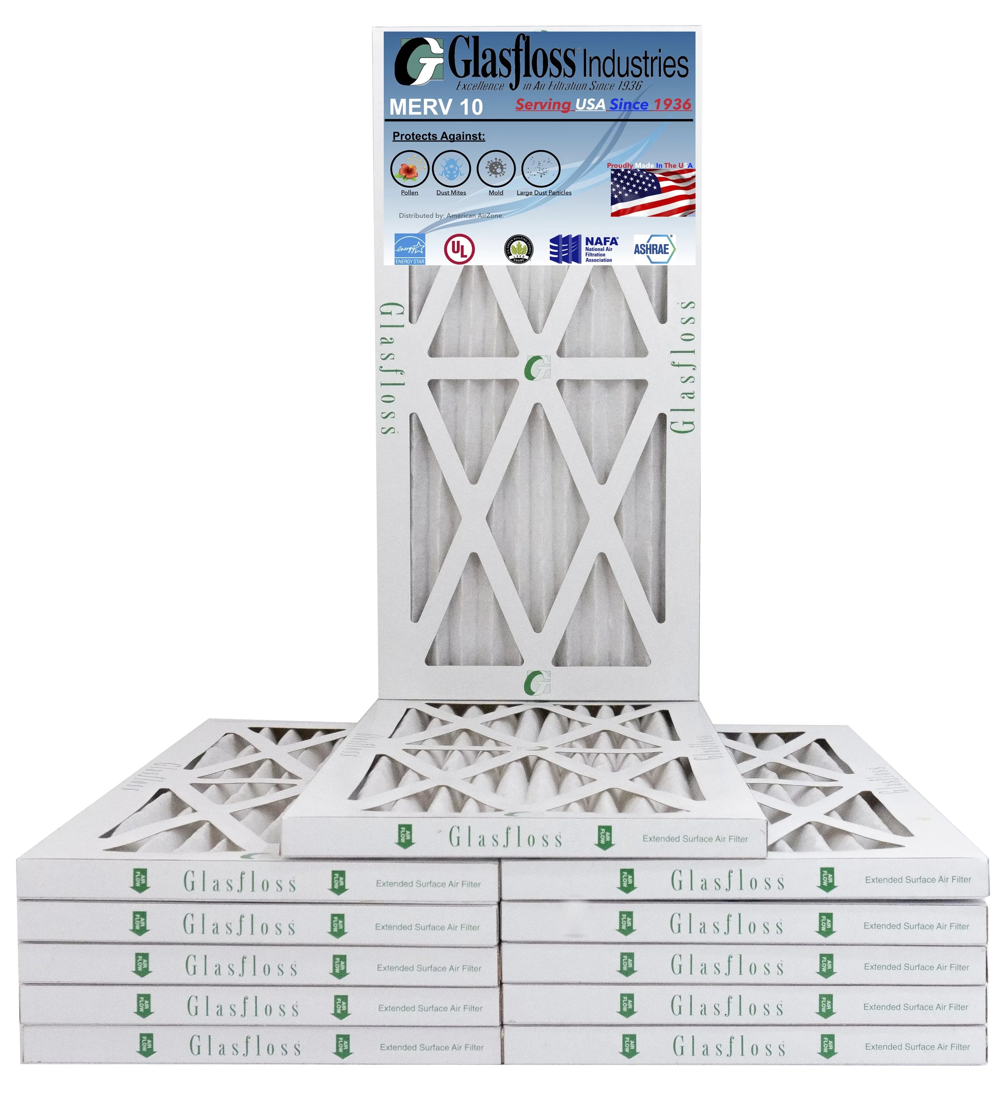 Glasfloss 8x30x1 - MERV 10 -Qty:12 - Furnace Air Filter - Made in USizeA (Actual Sizeize: 7.5 x 29.5x7/8 inch)