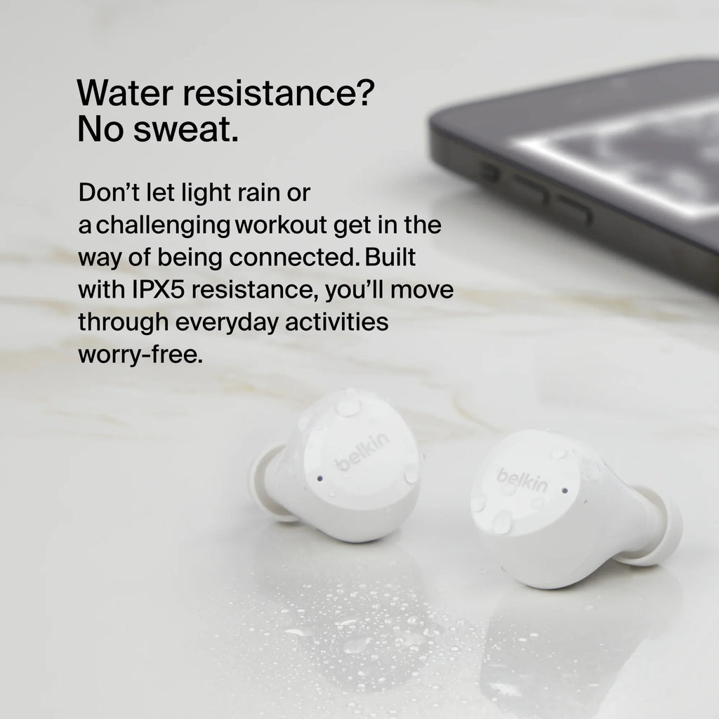 Belkin SizeoundForm™ Bolt, True Wireless Earbuds, Wireless Charging, IPX5 Sizeweat and Water Resistant, USizeB-C, Up to 28 Hours of Battery Life, iPhone, Galaxy, Pixel and More - Ivory