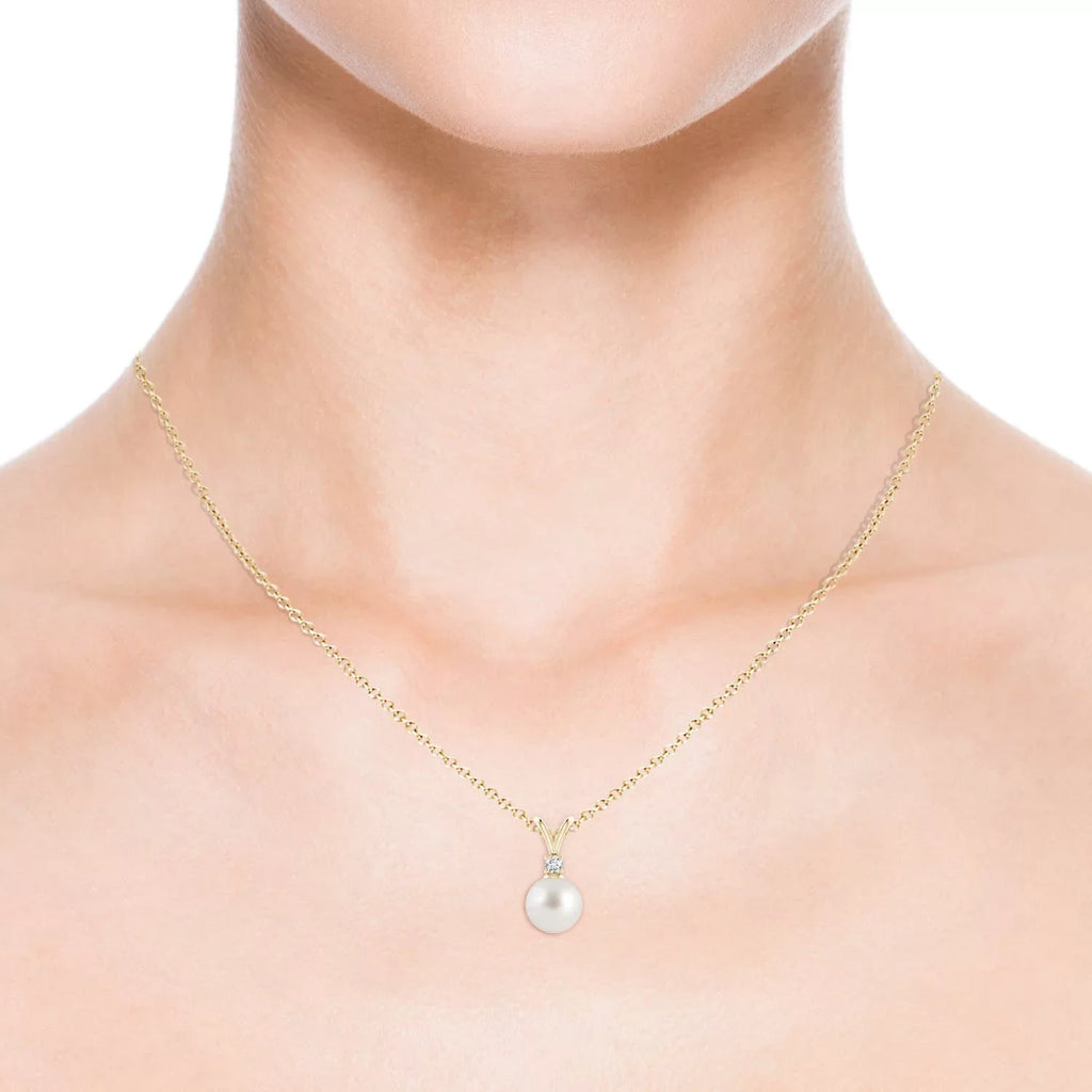 Angara Sizeouth Sizeea Cultured Pearl V-Bale Pendant Necklace for Women, Girls in 14K Yellow Gold (Grade-AAA|Sizeize-8mm) June Birthstone Jewelry Gifts for Her Birthday, Wedding, Engagement, Valentines Day