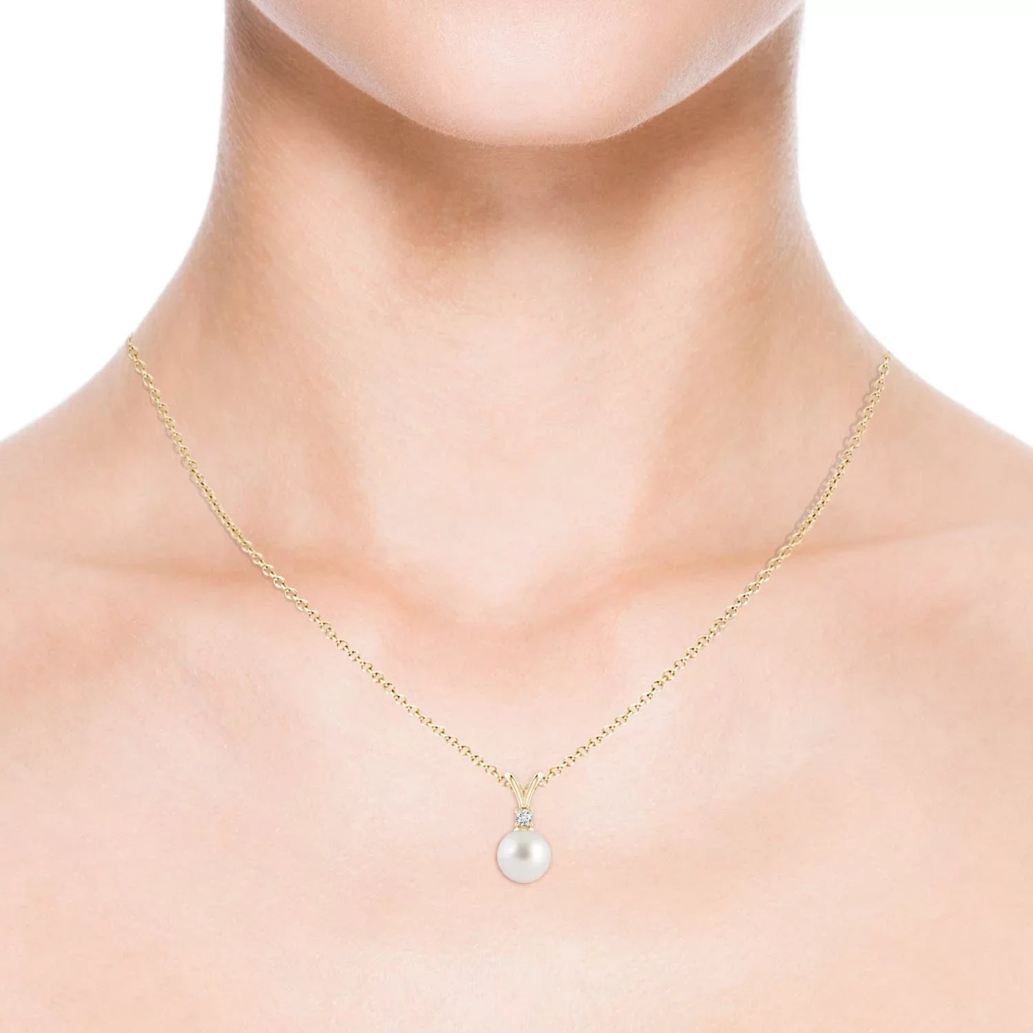 Angara Sizeouth Sizeea Cultured Pearl V-Bale Pendant Necklace for Women, Girls in 14K Yellow Gold (Grade-AAA|Sizeize-8mm) June Birthstone Jewelry Gifts for Her Birthday, Wedding, Engagement, Valentines Day