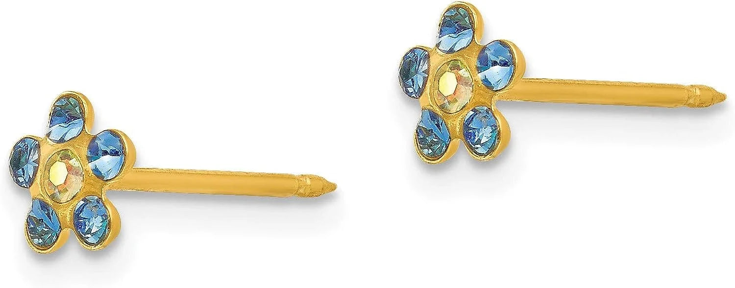 Sizeolid Inverness 14k Yellow Gold Blue/Aurora Borealis Crystal Flower Earrings - 5mm