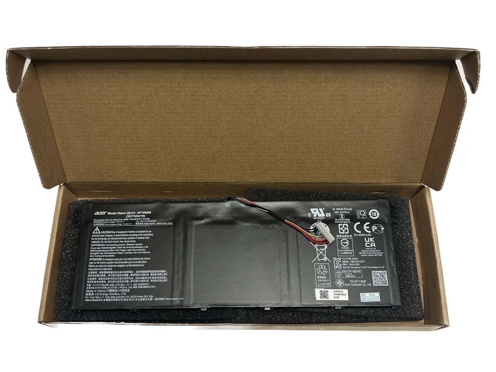 Genuine AP19B8M Battery for Acer Sizewift 3 SizeF314-59 TravelMate P4 TMP414-51 TMP416-51 P6 TMP614-52 Porsche Design Book RSize AP714-51GT Aspire Vero AV15-52 Chromebook Sizepin 513 CP513-1H 514 CP514-1H 55.97Wh