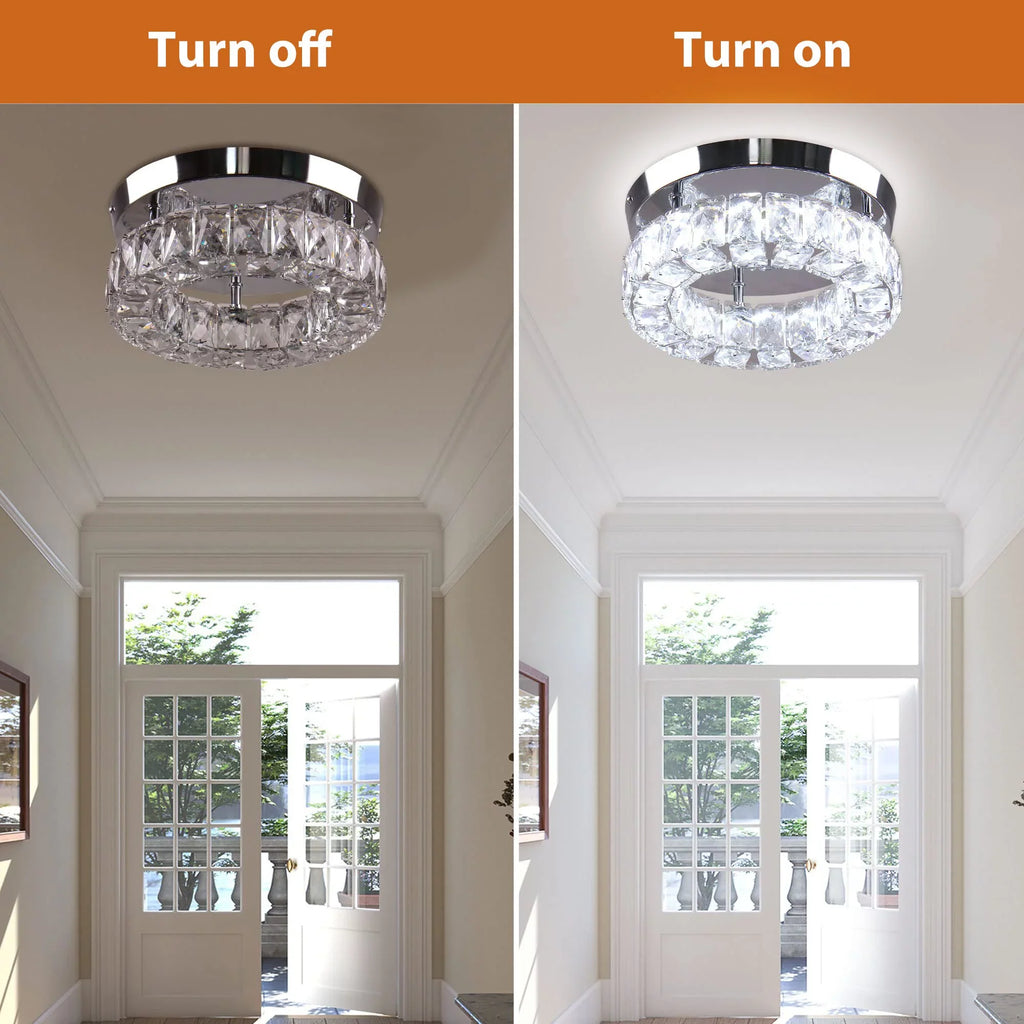 Diisunbihuo 9.8" Crystal Flush Mount Ceiling Light Fixtures LED Round Mini Chandelier Light Fixture Ceiling Lamp for Kitchen Hallway Foyer 15 W 6000K