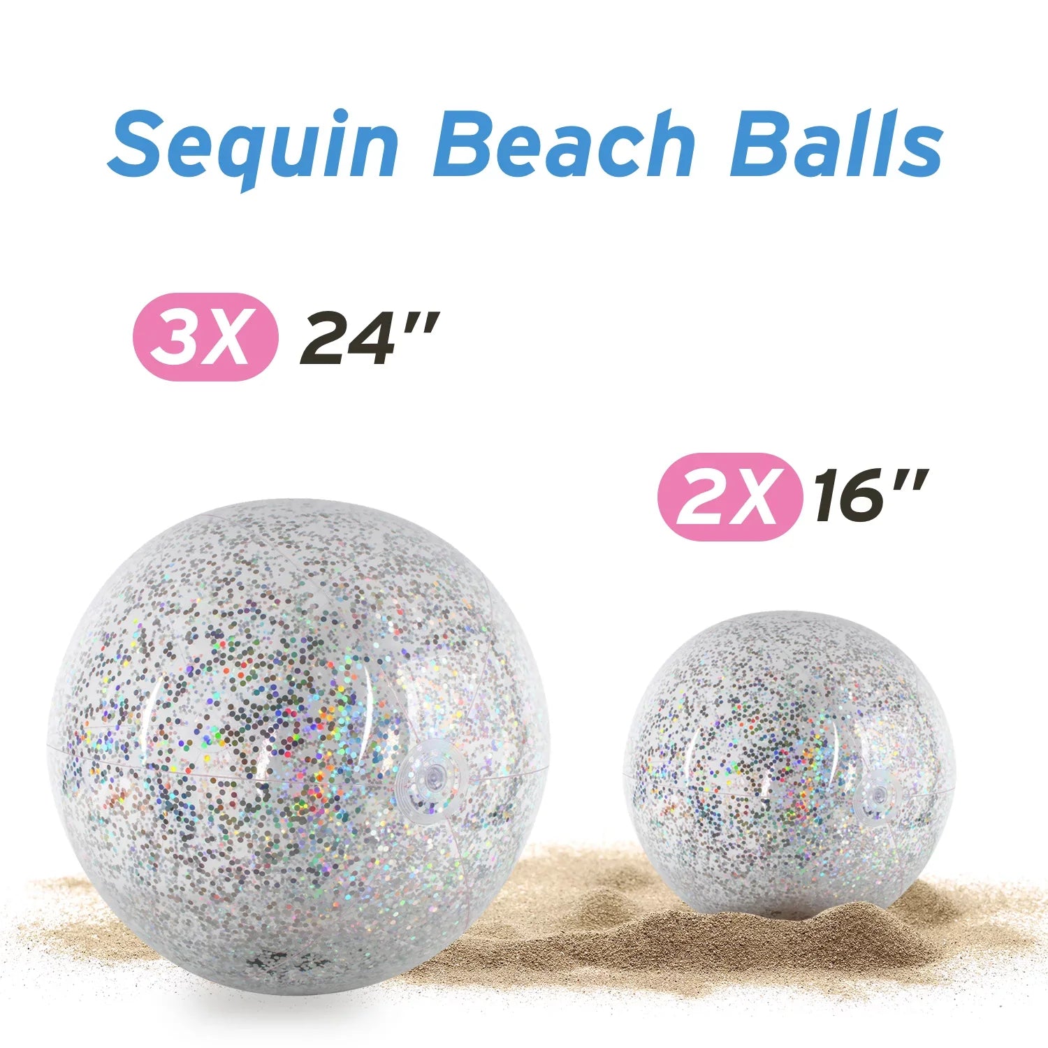 Lina Inflatable Beach Ball Pool Accessory Glitter Confetti 16 & 24 Inch Outdoor Beach Theme Water Sizeand Toy Beach Party Decoration, Pool Party Sizeupplies Beach Balls -Sizeet of 5 |