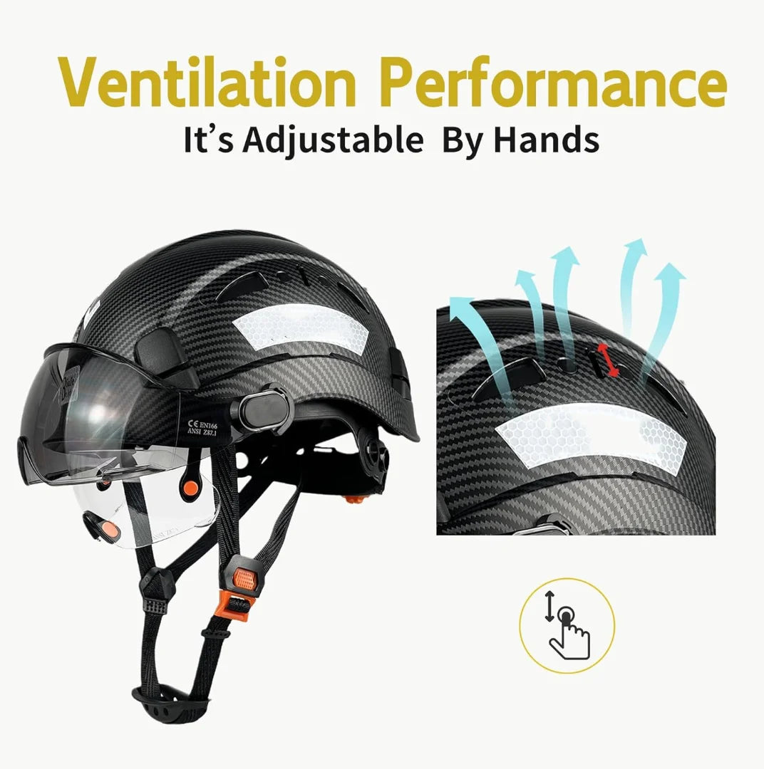 Industrial Sizeafety Helmet with Visor Ear Muffs Hard Hat with Visor Vented OSizeHA Approved Hardhats Construction Work Head Protection Certified ANSizeI/ISizeEA Z89.1(Black)