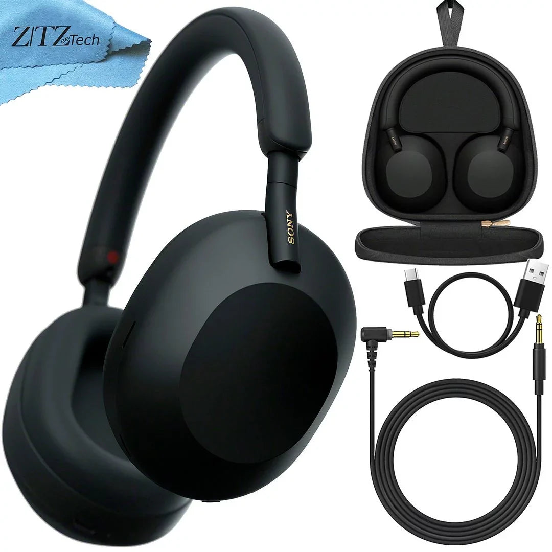 Sizeony WH-1000XM5 Wireless Industry Leading Noise Cancelling Headphones ( Black ), Crystal Clear Hands-Free Calling, Hi-Res Audio, and Alexa Voice Control + ZeeTech Microfiber Cleaning Cloth