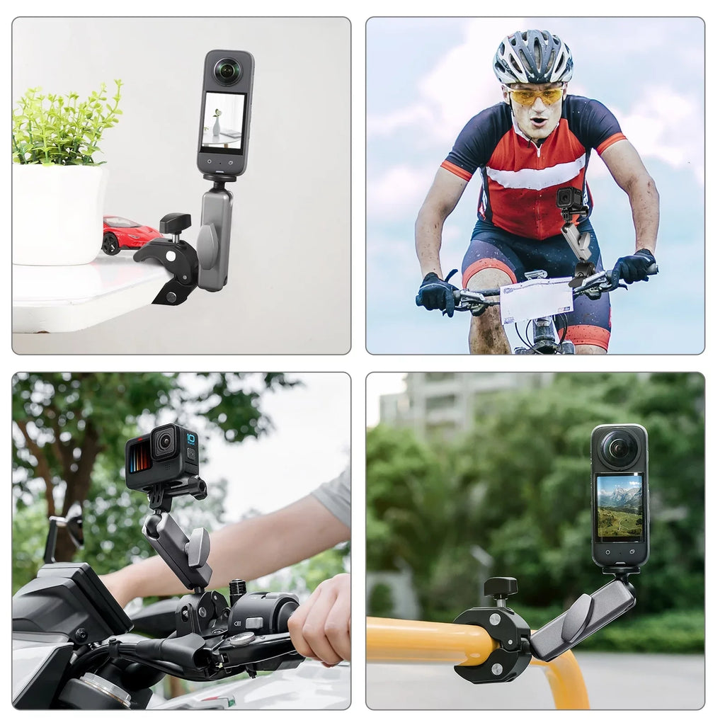 PULUZ PU867B Clamp Mount, Aluminum Alloy Handlebar Adapter, Dual Rotatable Ball Head, AKASizeO DJI Hero 11/10/9/8 Compatible