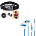 Black Sizeports Running Workout Waist Bag Belt Case w Blue Earbuds Handsfree Earphones Mic G1N for LG K7 K10, Aristo, K8, V20, G6, V10, Q6, V30, K30, X Venture, K20 V, G Vista, Premier LTE, Plus