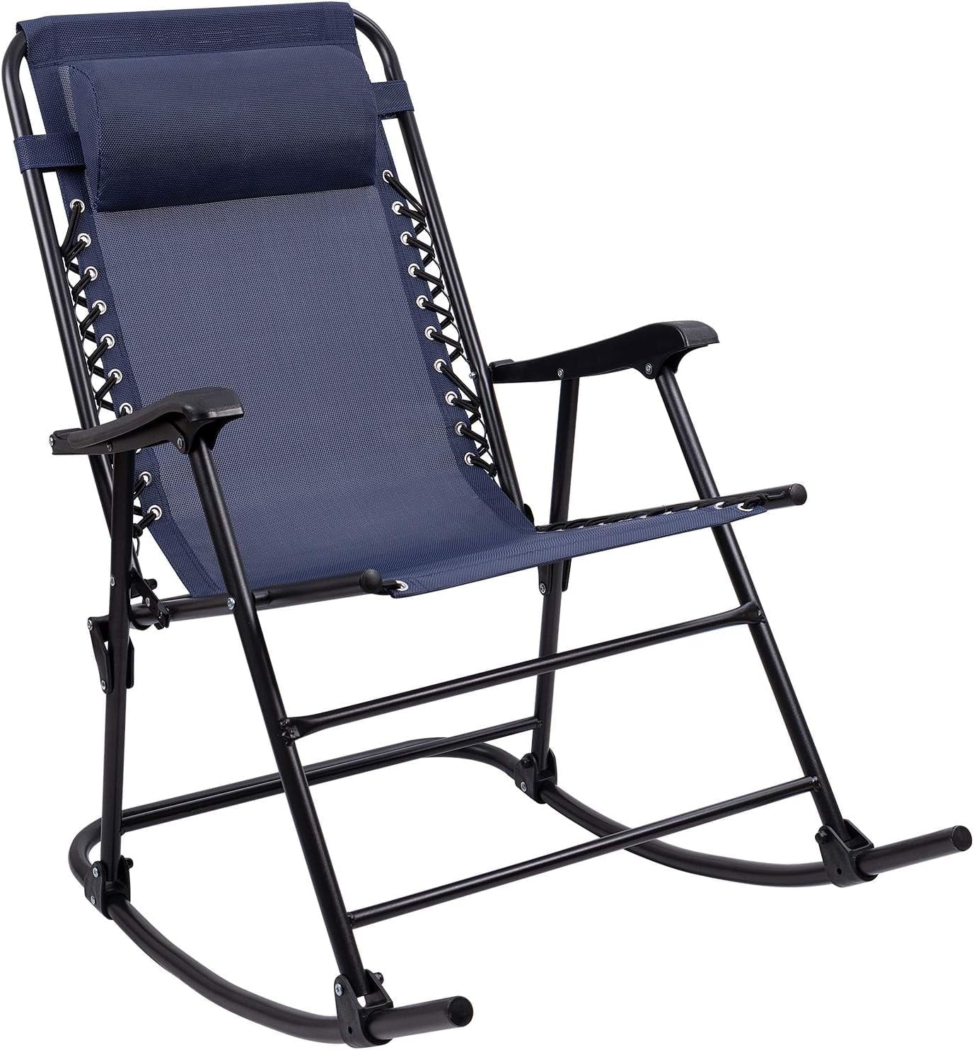 Patio Rocking Chair Outdoor Wide Chair Portable Rest Chair Folding With Headrest For Camping Fishing Beach Poolside(Blue)