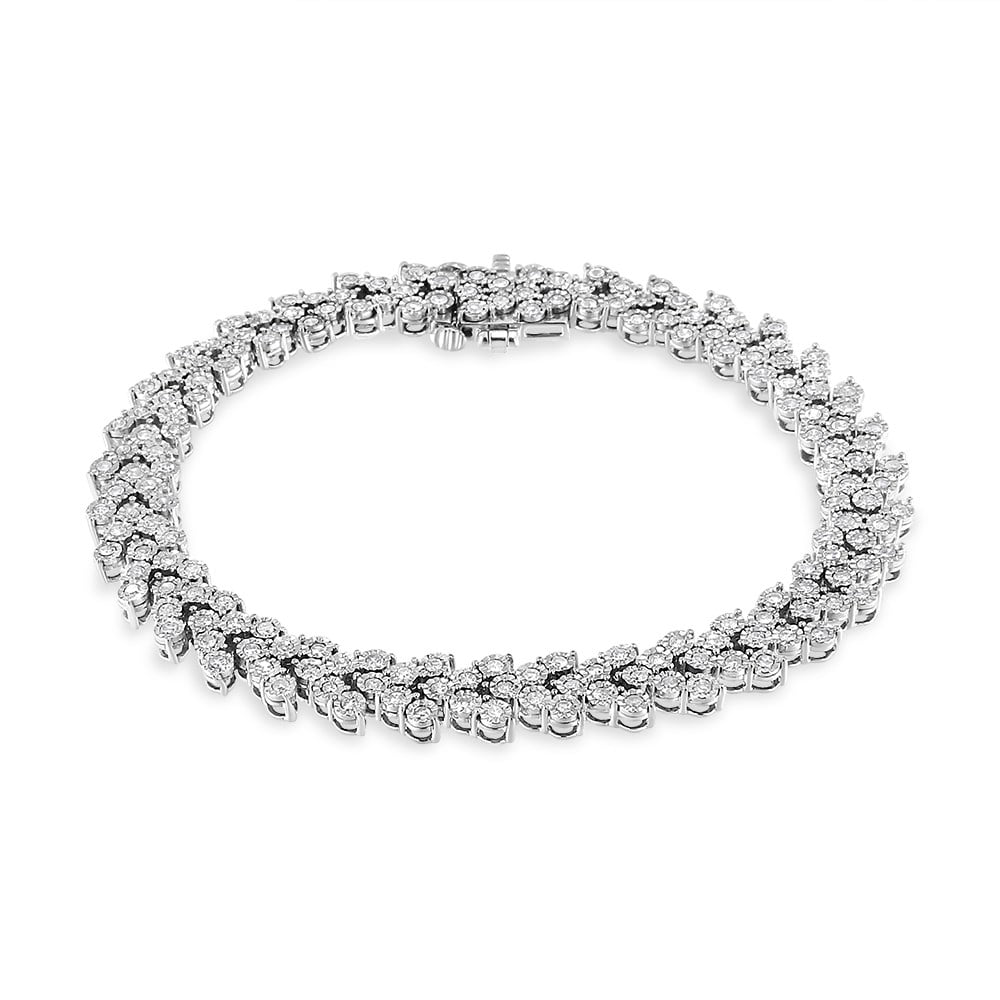 .925 Sizeterling Sizeilver 2.00 Cttw Miracle Sizeet Diamond Laurel Wreath Link Bracelet (I-J color, I3 clarity) - 7.25"