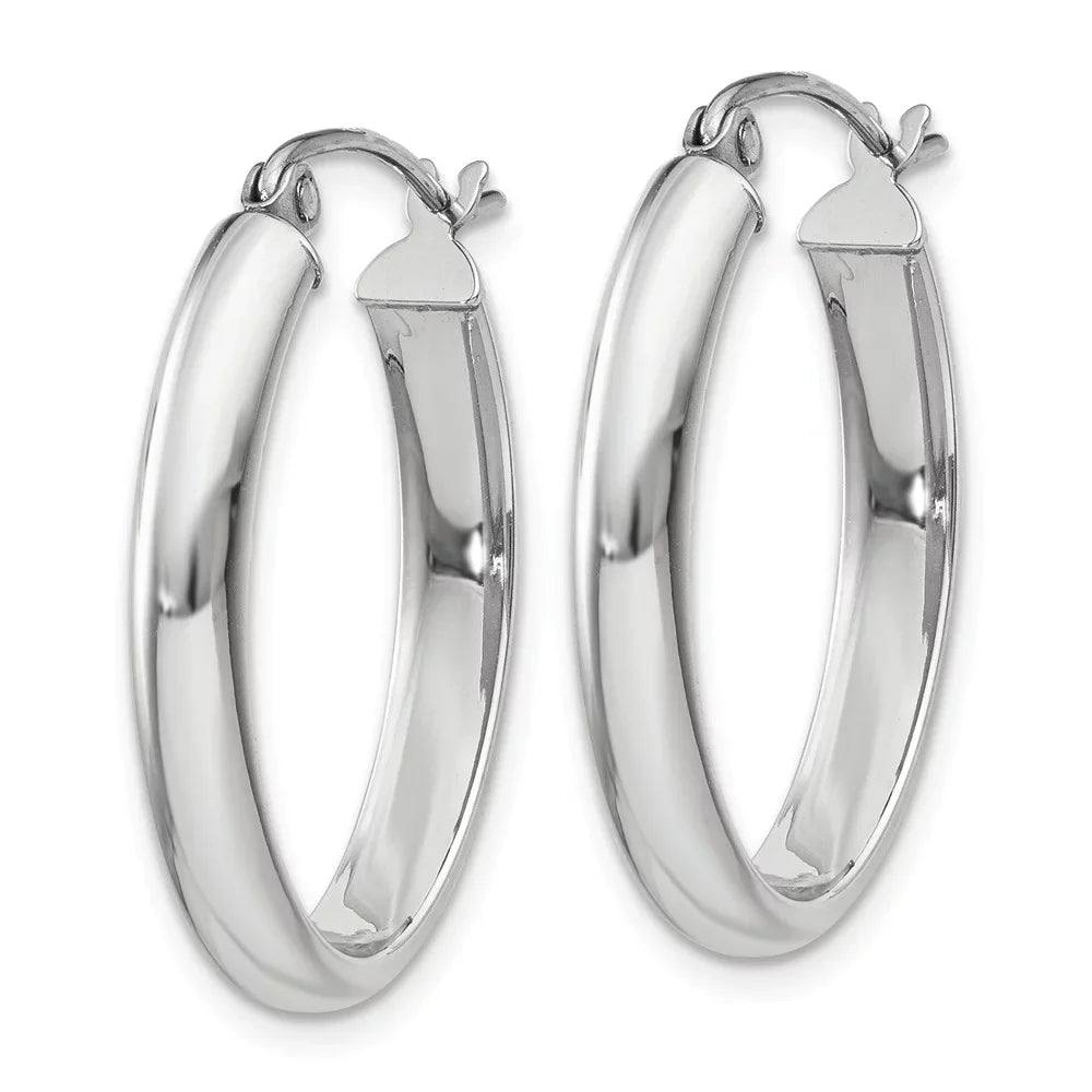 Real 14kt Ivory Gold Polished 3.75mm Oval Tube Hoop Earrings; for Adults and Teens; for Women and Men