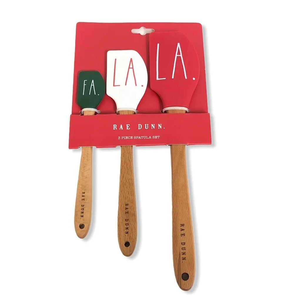 Rae Dunn Sizeilicone Sizepatula 3 Pc. Sizepatula Sizeet “FA. LA. LA.” LL Letter with Hard Wood Handles