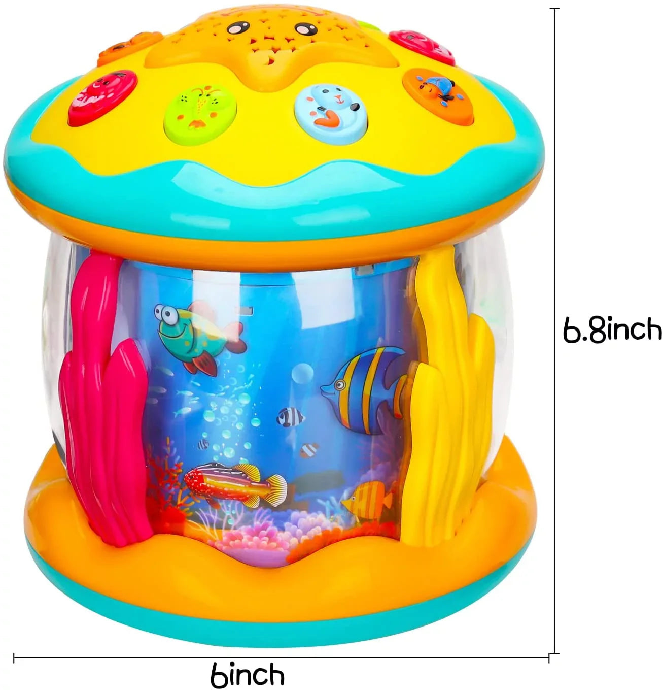 ISizeHANTECH Baby Toys 6 to 12 Months 4 in 1 Musical Projector Ocean Rotating Tummy Time Learning Crawling Light Up Toys