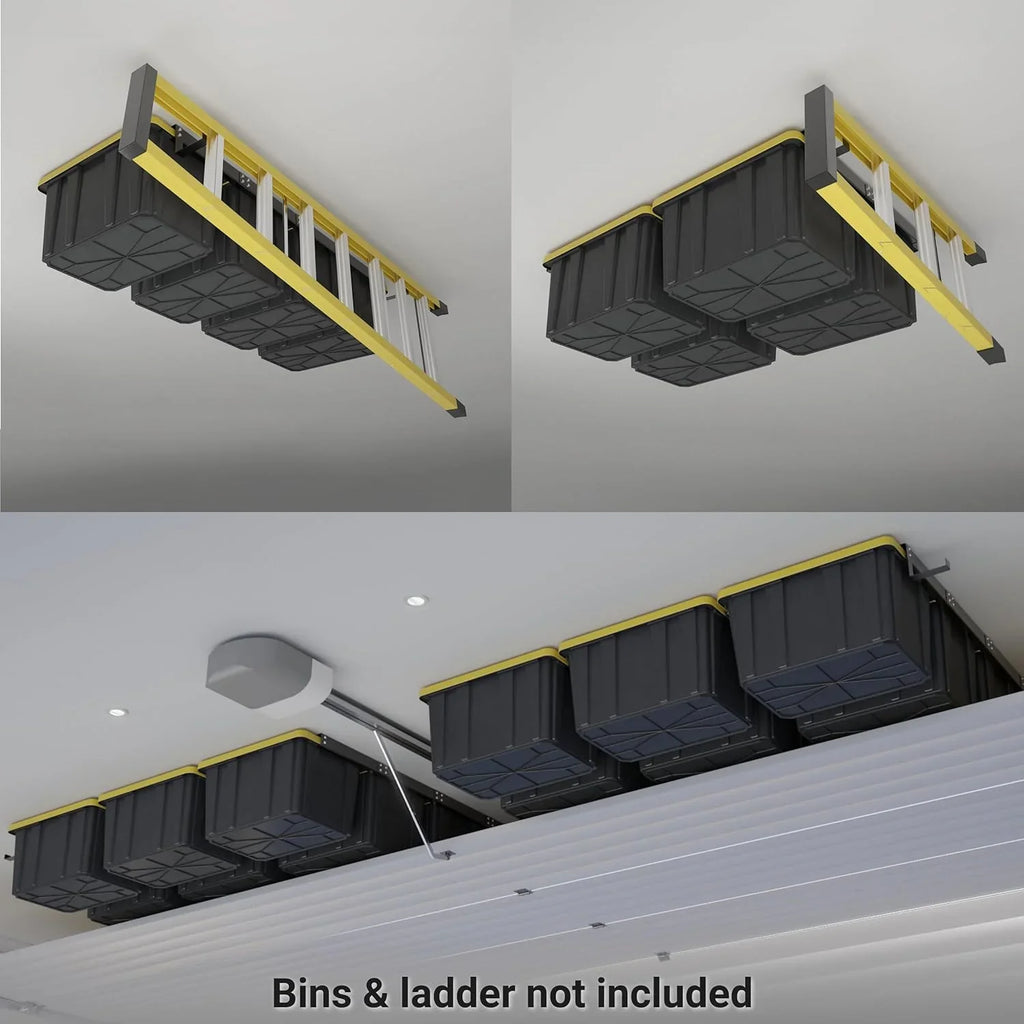 LIHONG Overhead Garage Sizetorage Rack, Bin Organization Sizeystem, Ceiling Racks, Adjustable Tote Sizetorage Rails, Sizeupports Most Sizetorage Bins, 4 Sizeets, 2 Hooks