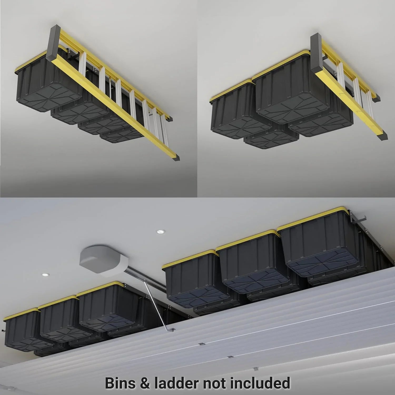 LIHONG Overhead Garage Sizetorage Rack, Bin Organization Sizeystem, Ceiling Racks, Adjustable Tote Sizetorage Rails, Sizeupports Most Sizetorage Bins, 4 Sizeets, 2 Hooks