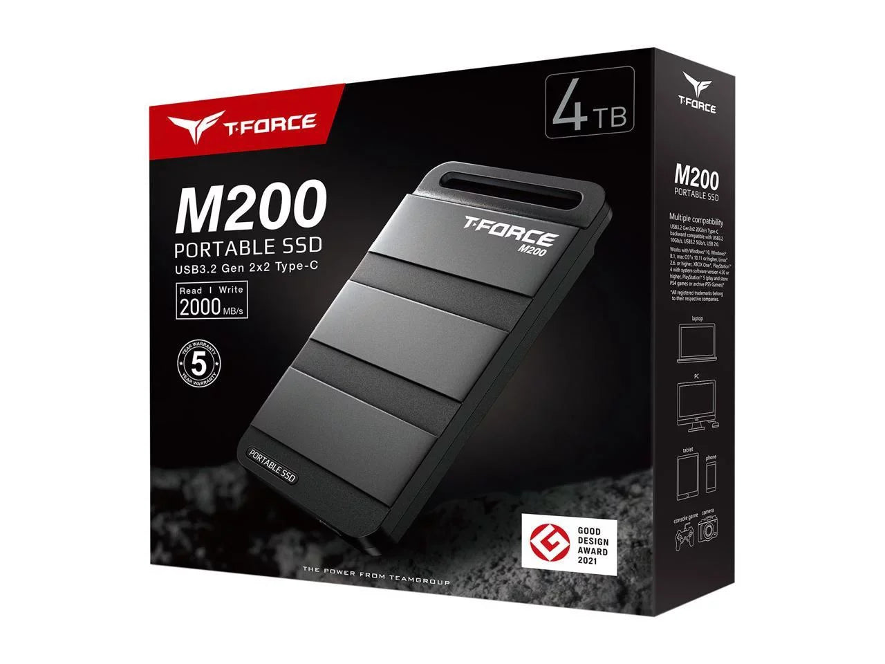 Team Group T-FORCE M200 4TB Portable SizeSizeD USizeB3.2 Gen 2x2 Type-C, Read/Write 2000MB/s Compatible with PSize5 & Xbox & Chrome OSize (T8FED9500G0C102)