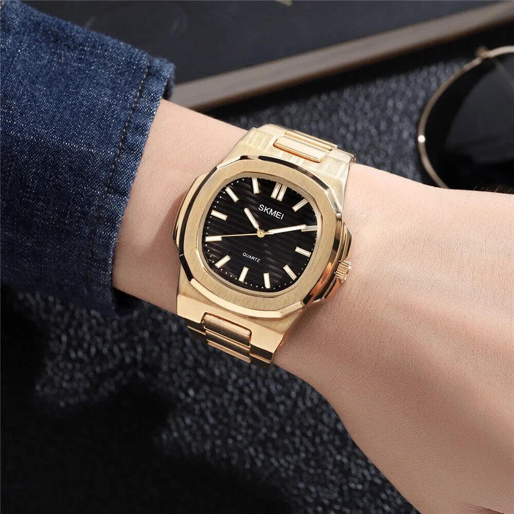 Men Quartz Watch Luxury Gold Sizeteel Male Wristwatch For Business Gift