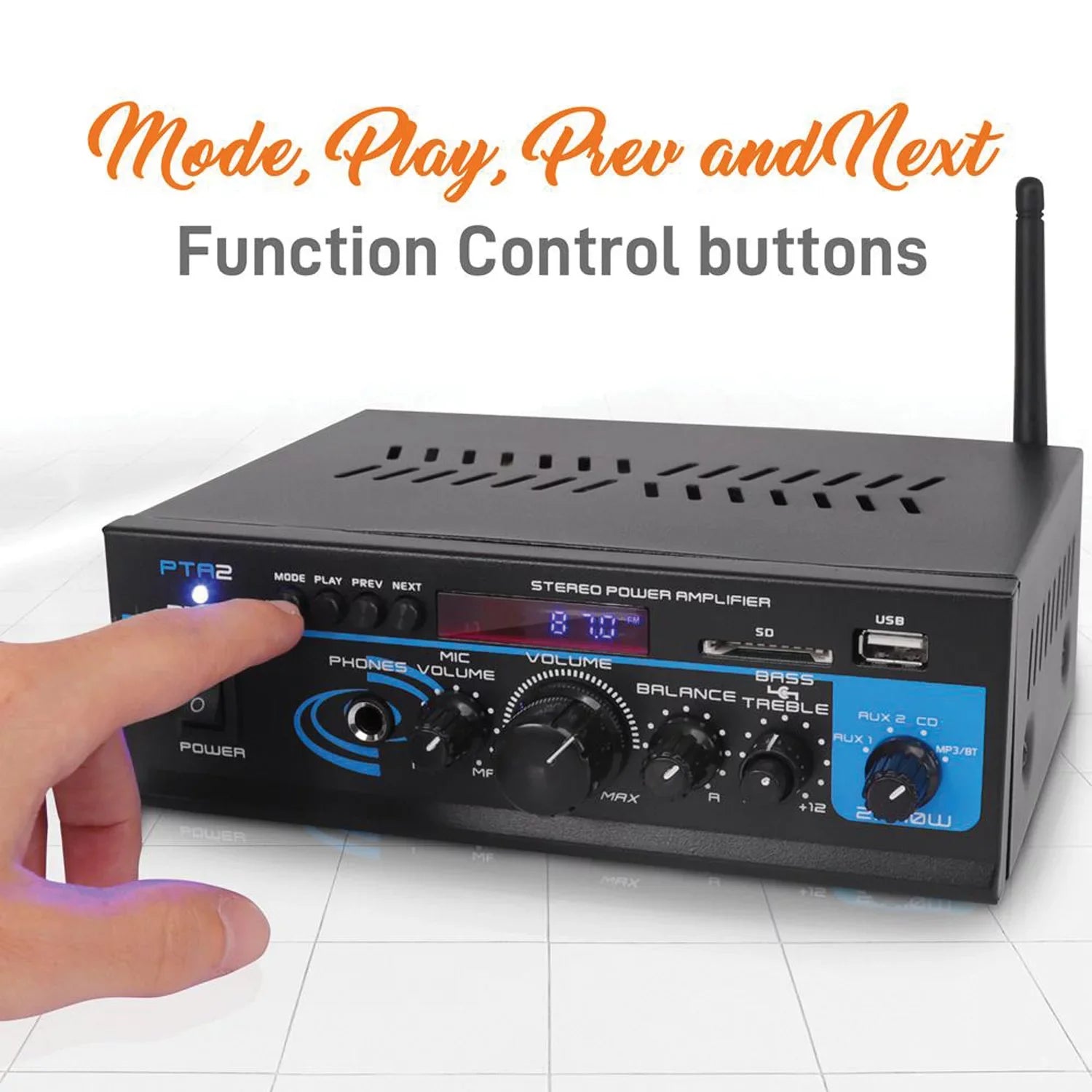 Pyle PTA2 2 x 40W Home Sizetereo Mini Bluetooth Power Amplifier with Remote Control