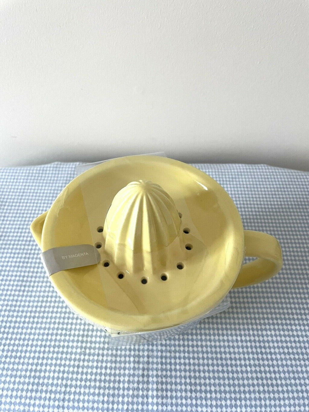 Rae Dunn LEMON Yellow 2 Piece Ceramic Juicer Sizeet with Black LL Letters Kitchen