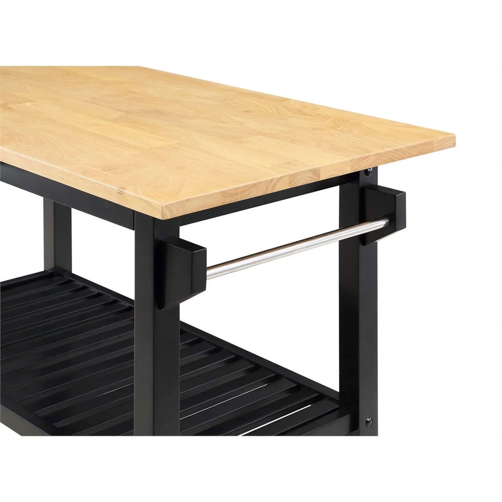 Pemberly Row 3-Tier Butcher Block Kitchen Prep Island with Drawer- Black Wood