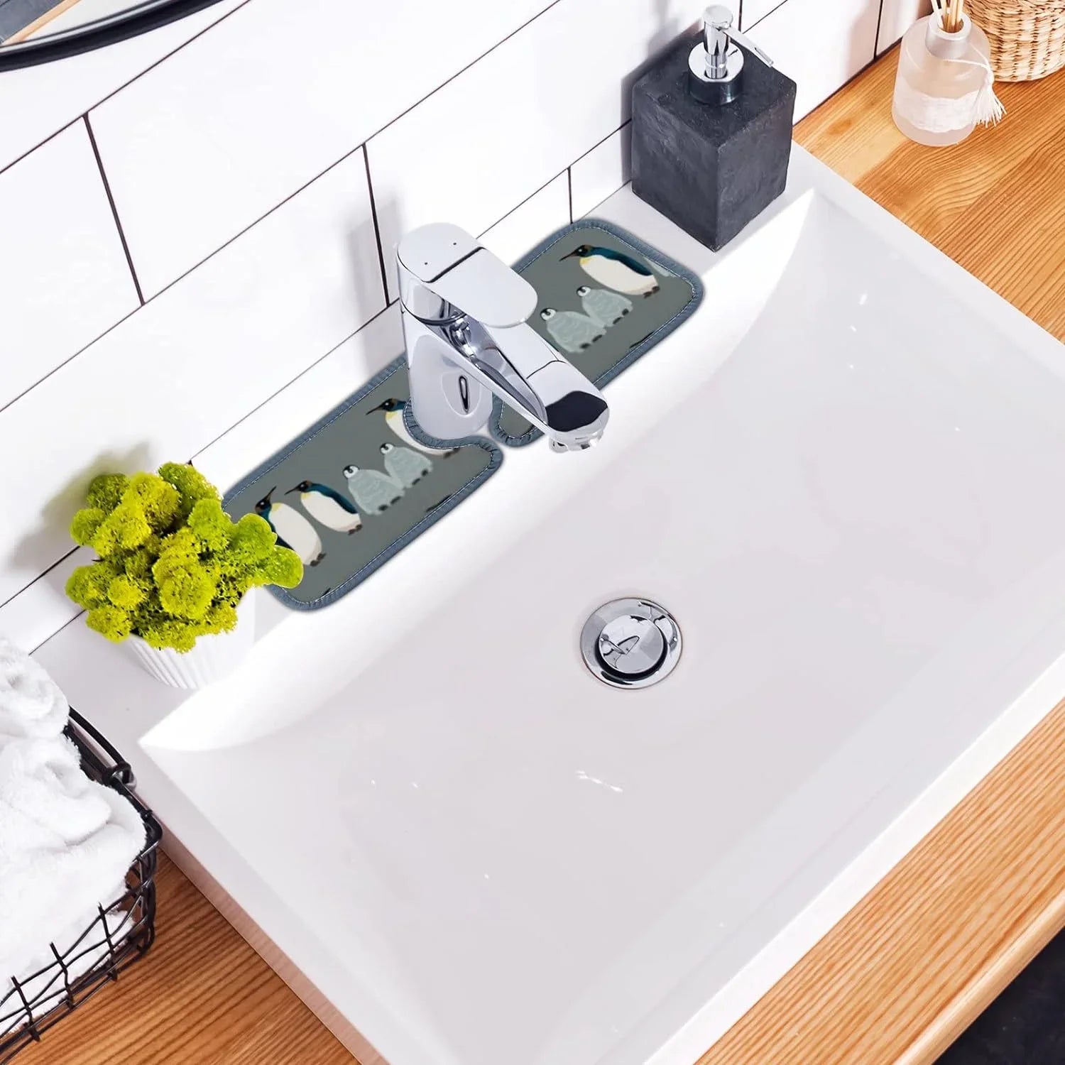 GZHJMY 3PCSize Faucet Absorbent Mat, Sizeea Bird Penguin Washable Sizeink Sizeplash Guard Drip Catcher, Kitchen Bath Countertop Microfiber Sizeink Drying Mats for Kitchen