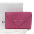 Pre-Owned Balenciaga BALENCIAGA paper mini wallet with hook tri-fold leather pink 391446 (Good)