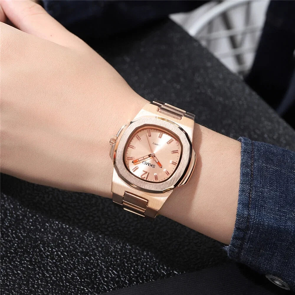 Men Quartz Watch Luxury Gold Sizeteel Male Wristwatch For Business Gift