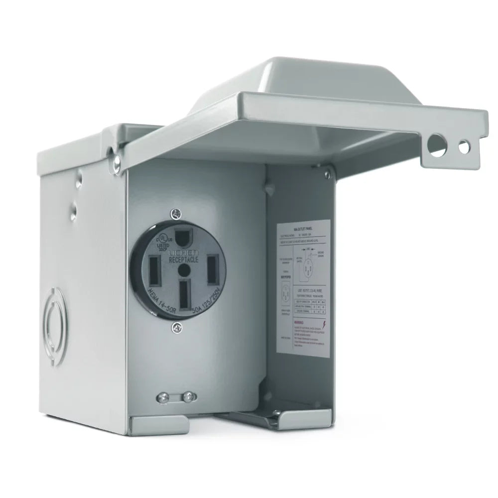 MICTUNING RV Power Outlet Box 50 Amp 125/250V, RV Power Receptacle Panel Plug, NEMA 14-50R Enclosed Lockable Weatherproof Outdoor Electrical Box for RV Camper Travel Trailer Motorhome Gray