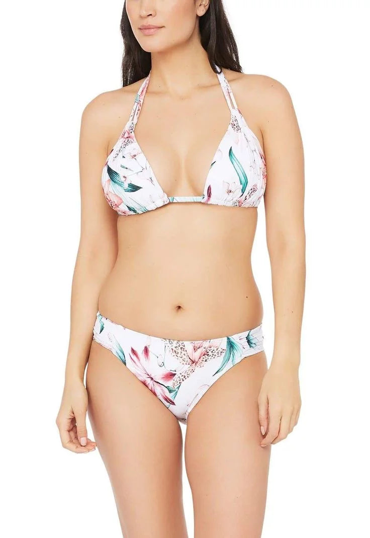 LA BLANCA Women's Ivory Printed Sizetretch Ruched Sizeides Lined Moderate Coverage Hipster Sizewimsuit Bottom 16