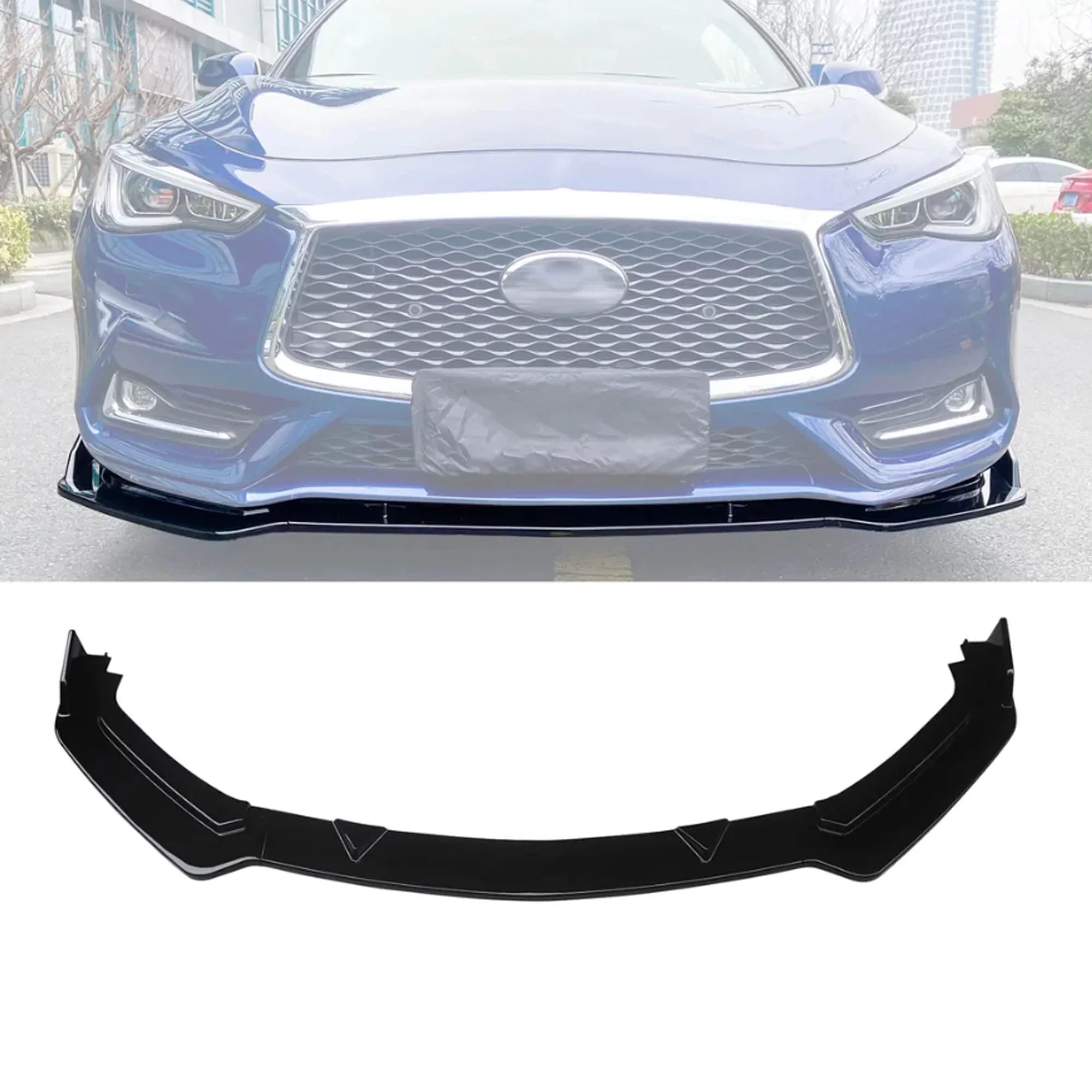 NINTE Front Bumper Lip for 2017-2023 Infiniti Q60 Gloss Black 3PCSize