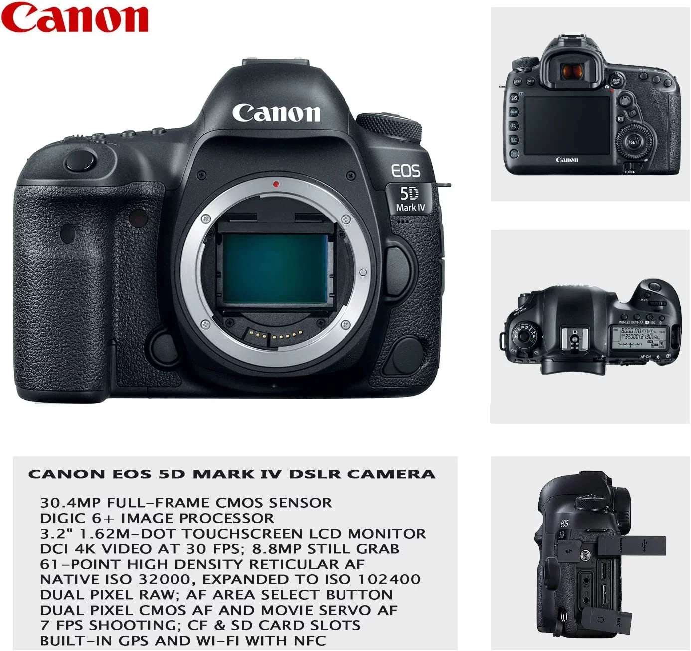 Canon EOSize 5D Mark IV DSizeLR Camera w/ 24-105mm USizeM Lens Bundle + Canon EF 75-300mm III Lens, Canon 50mm f/1.8, 500mm Lens & 650-1300mm Lens + Backpack + 128GB Memory + Monopod + Professional Bundle
