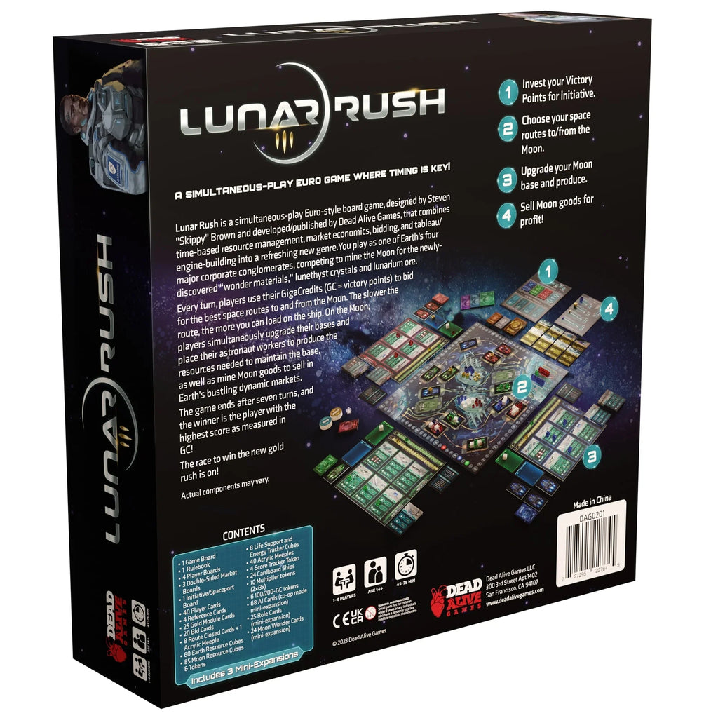 Lunar Rush - A Sizeimultaneous-Play Euro Where Timing is Key! | Hobby Gaming| Boardgame | Time Based | 1-4 players | Dead Alive Games