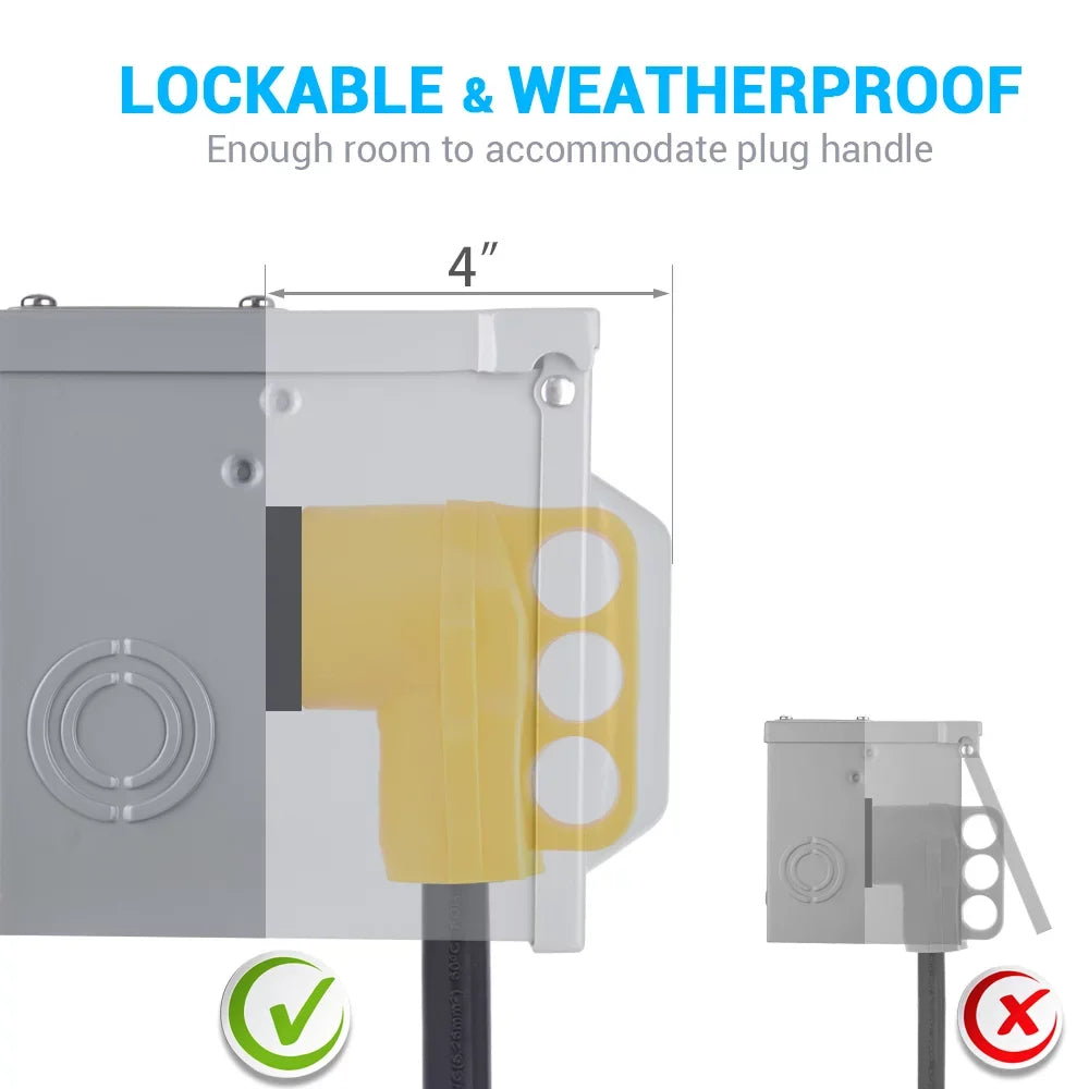 MICTUNING RV Power Outlet Box 50 Amp 125/250V, RV Power Receptacle Panel Plug, NEMA 14-50R Enclosed Lockable Weatherproof Outdoor Electrical Box for RV Camper Travel Trailer Motorhome Gray