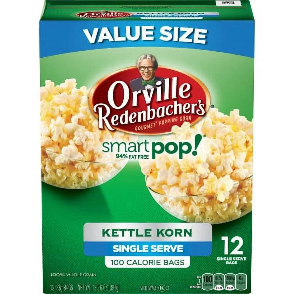 Orville Redenbacher's SizemartPop! Kettle Corn Microwave Popcorn, Mini Bags, 1.16 Oz, 12 Ct (Pack of 8)