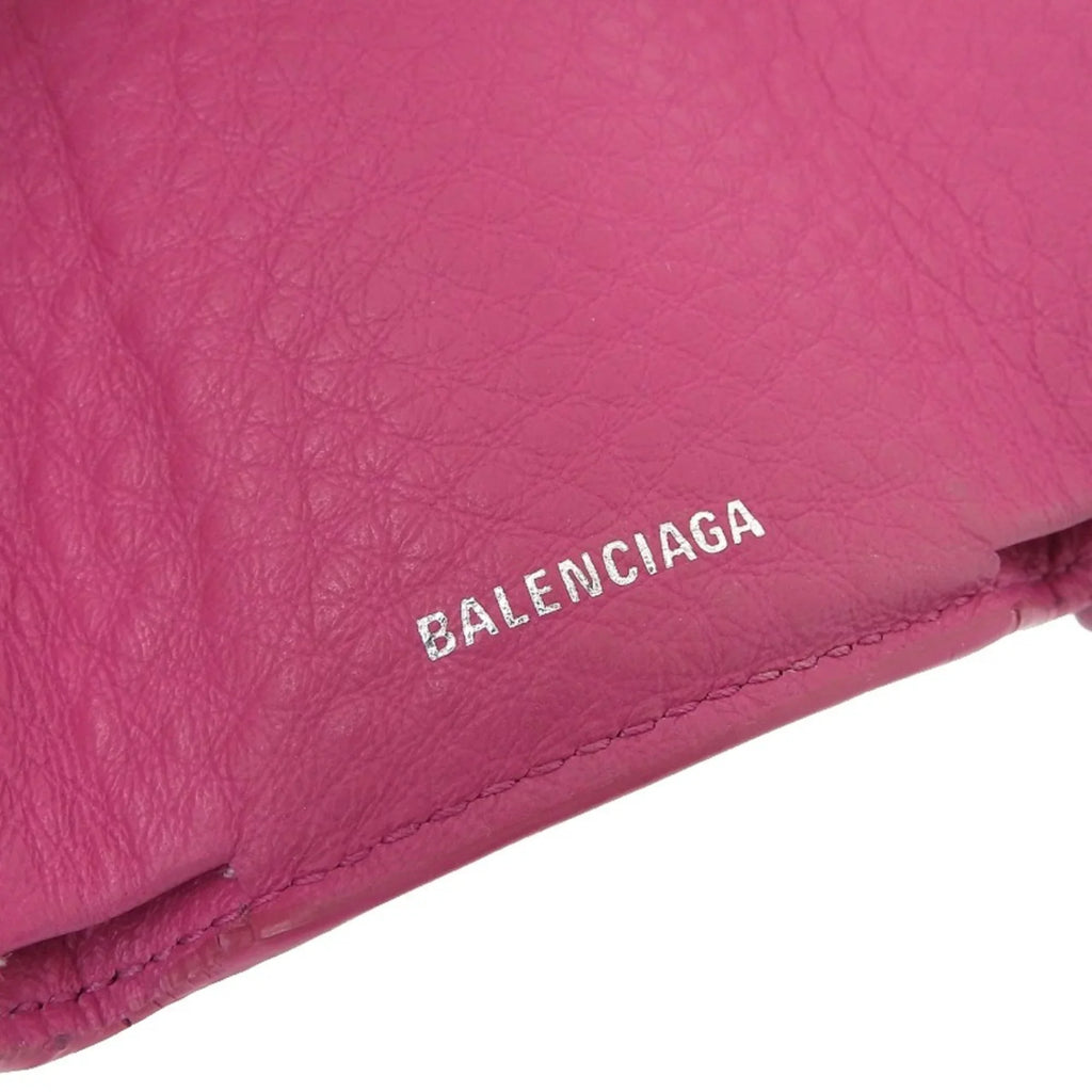 Pre-Owned Balenciaga BALENCIAGA paper mini wallet with hook tri-fold leather pink 391446 (Good)