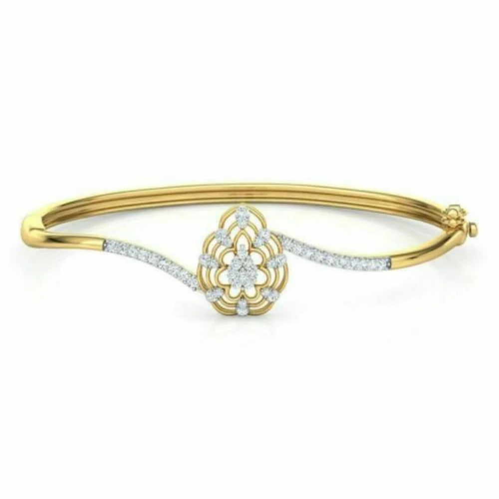0.66CT Real Diamond K/L SizeI2 Round Cut Bangle Bracelet 14K Yellow Gold for Women for Sizepecial Occasion