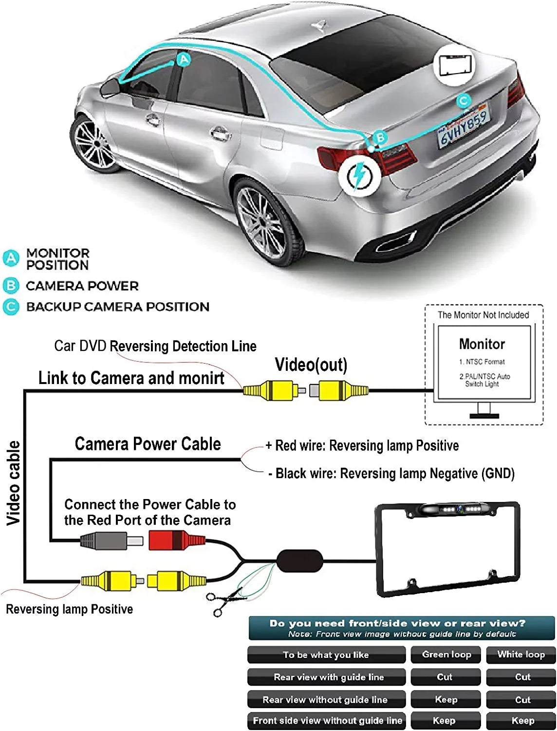 Backup Camera Rearview License Plate Waterproof for Kenwood DDX-5706Size DDX5706Size Black