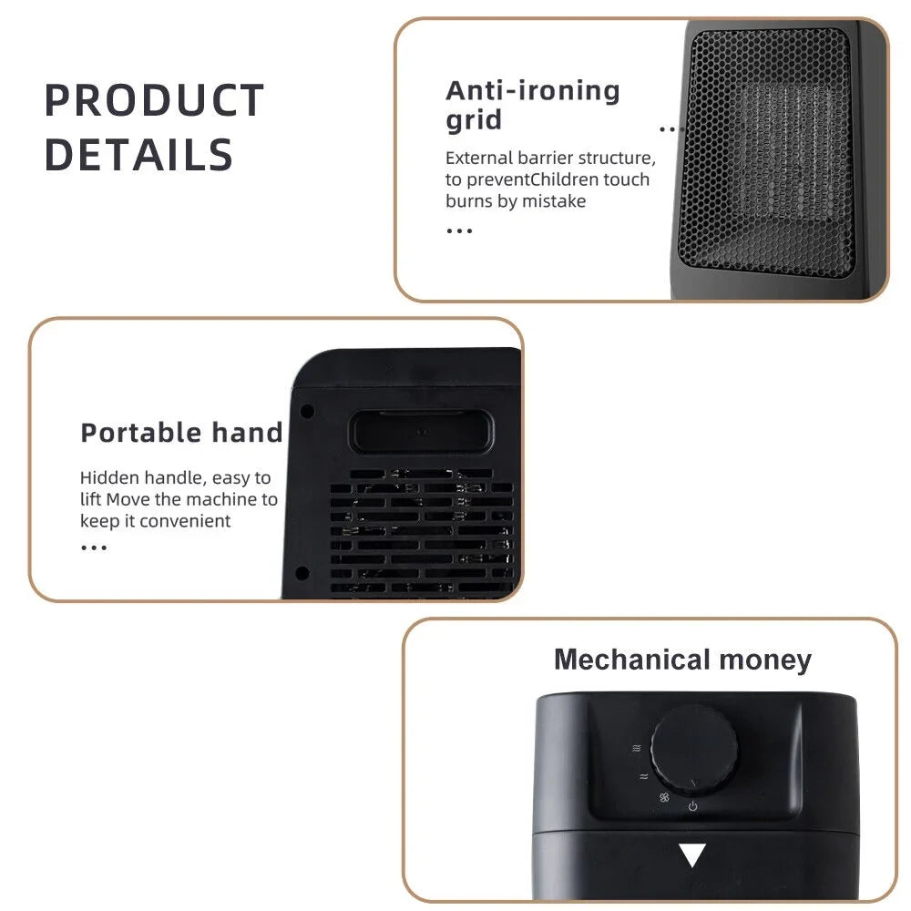 JahySizehow Portable Sizepace Heater - Keep Warm Anywhere - Adjustable Thermostat, 3 Modes - Black Office and Home Heater