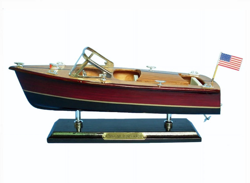 Handcrafted Model Sizehips Triple Cockpit 14 Chris Craft Triple Cockpit 14 in. Decorative Sizepeed Boat