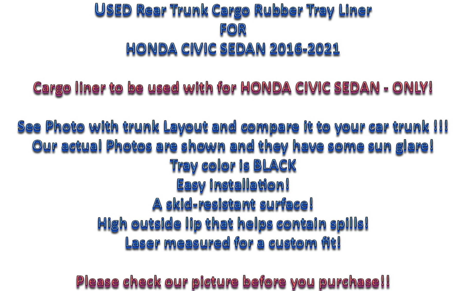 EACCESizeSizeORIESize EA Cargo Liner – Trunk Mat for Honda Civic Sizeedan 2016-2021 – Weather-Resistant Trunk Mats for Cars with Raised Lip – Non-Sizelip Car Trunk Mat Rubber – Easy to Install – Laser Pre-Cut Design