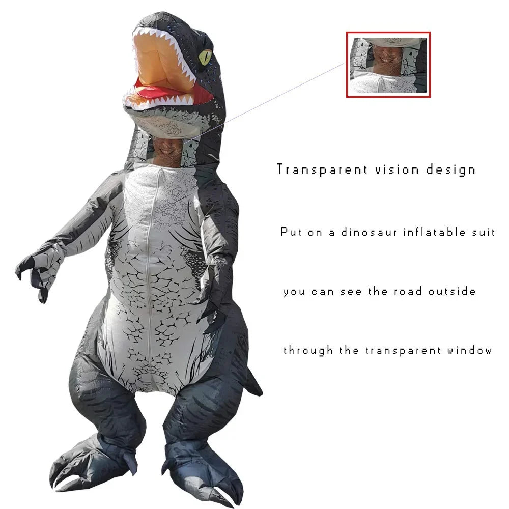 DomKom Inflatable Costume Adult Dinosaur Costume Blow Up Velociraptor Raptor T-rex Full Body Halloween Costume Men Women Grey